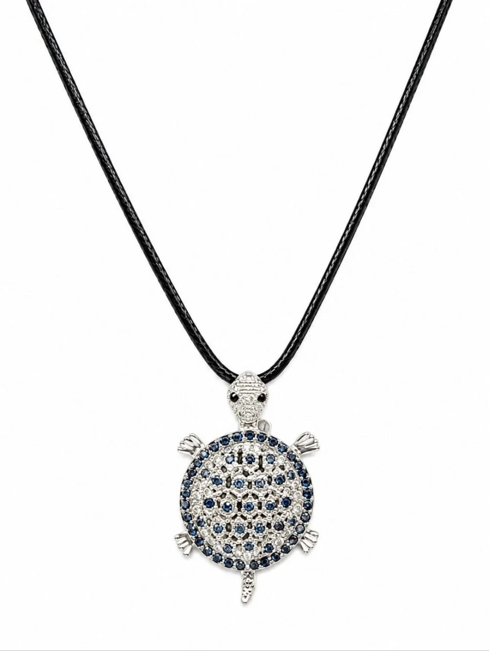 💎 NWOT Blue Rhinestone Turtle Brooch Pendant Silver Tone Convertible Jewelry